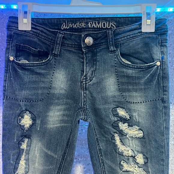 Almost Famous Blue Skinny Jeans with Fashionable Distressing - Picture 2 of 8